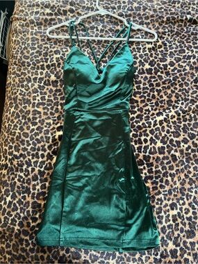 Windsor Emerald Green Satin Strappy V-Neck Mini Dress
